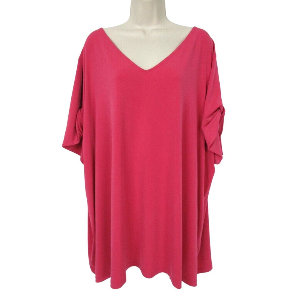 Susan Graver Liquid Knit Top with Twisted Split Sleeve 4X A377170 Hot Pink